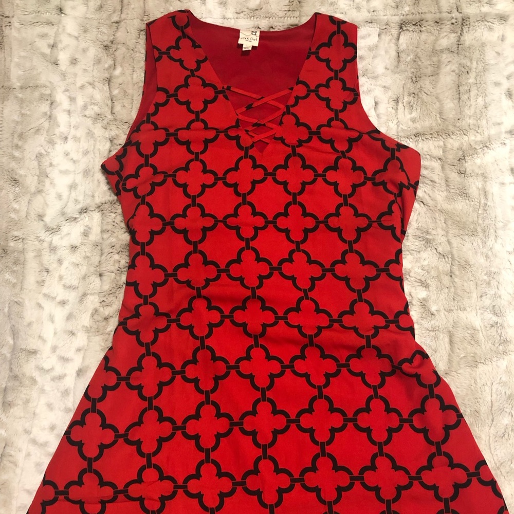 Red and black patterned dress!
